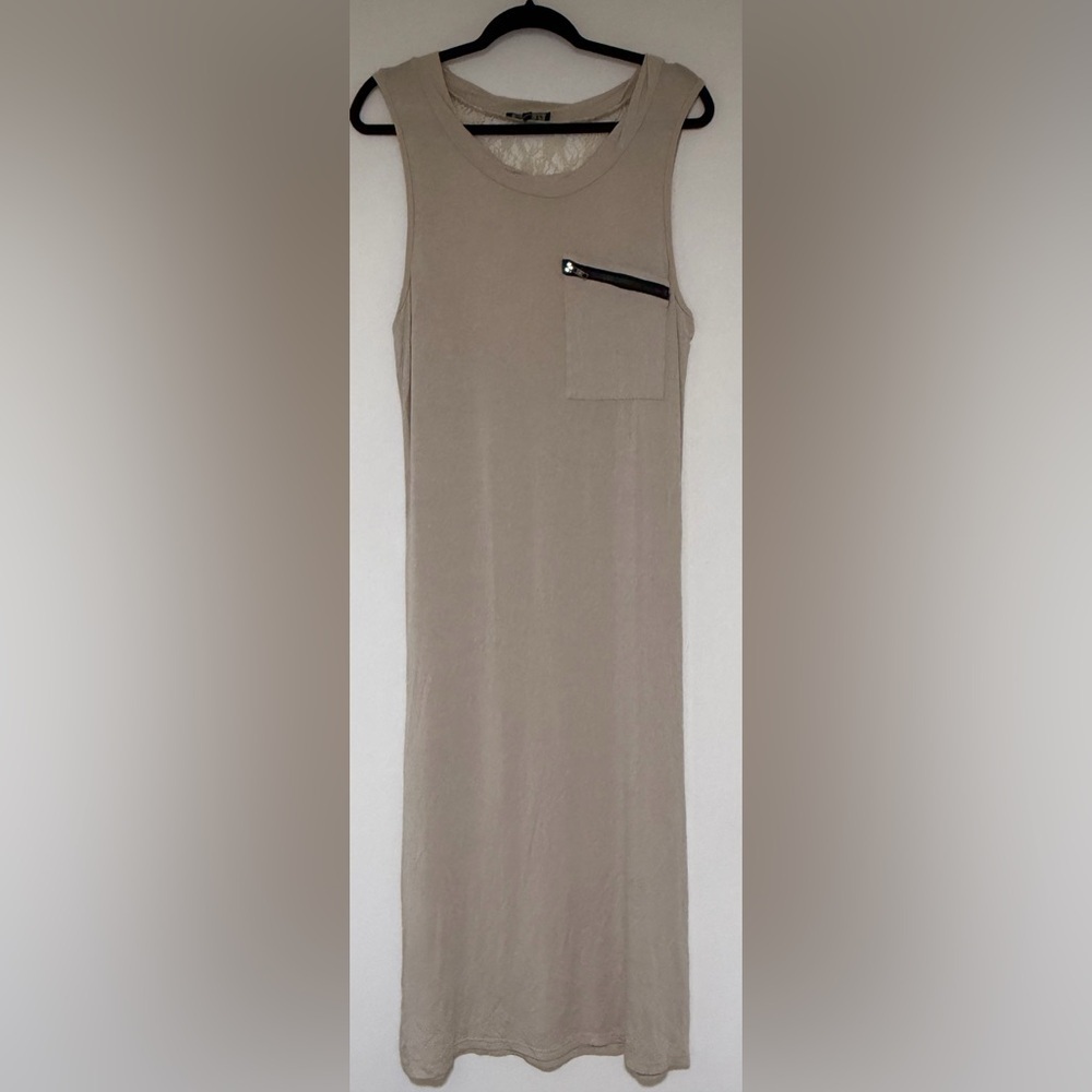 POL Midi Taupe Sleeveless Dress Lace Detail Size Medium